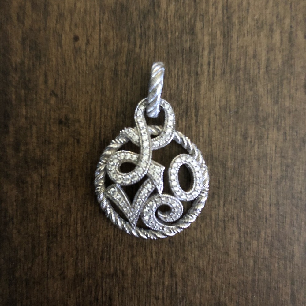 Judith Ripka Sterling Silver LOVE Script Pendant Necklace Charm